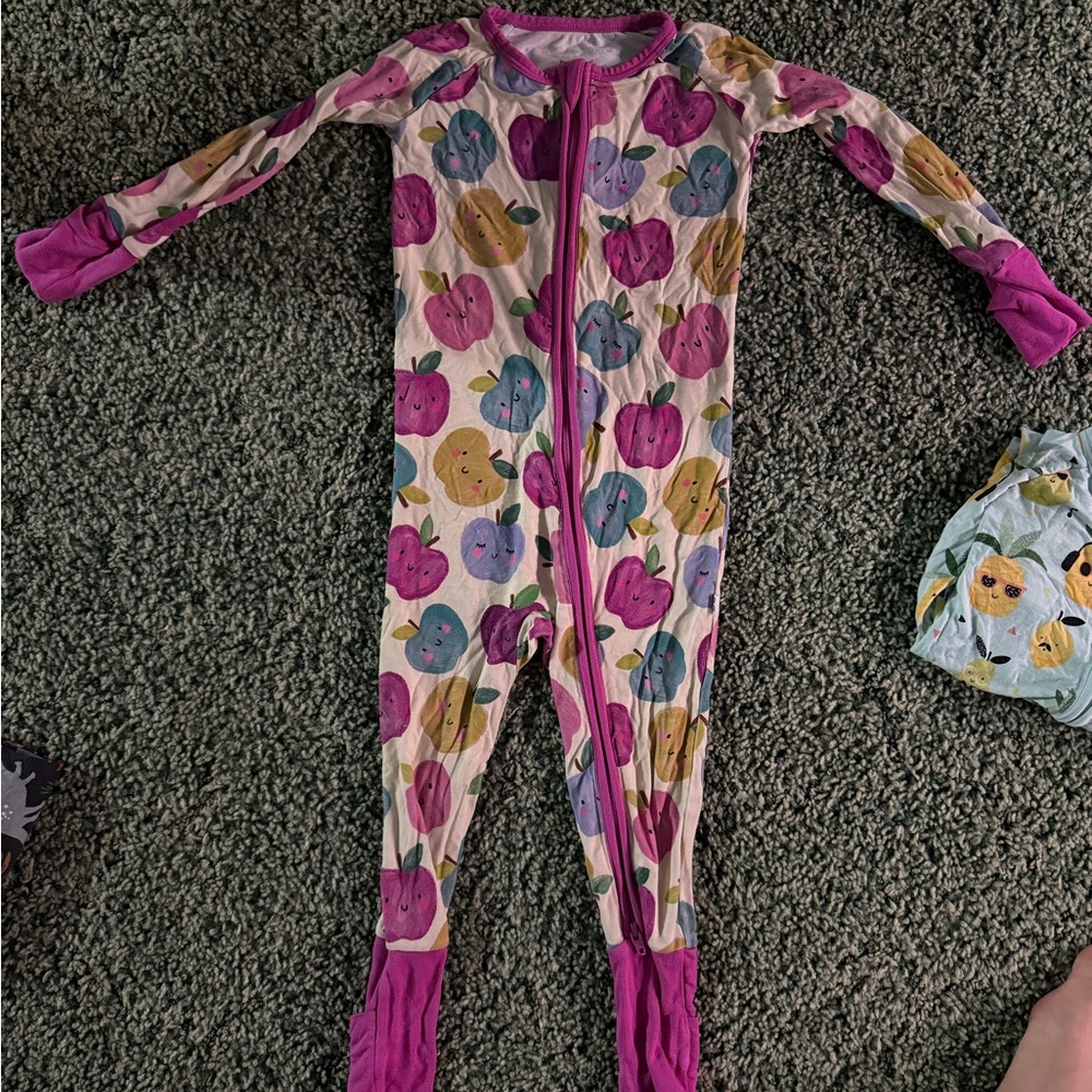 Little Sleepies Pink and Purple Apple Print Kids Footie